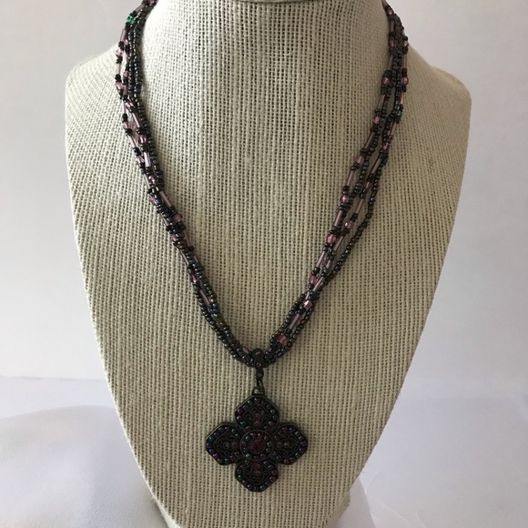Premier Design necklace with greens, pinks & purples. Vintage look - Picture 1 of 4